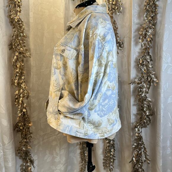 Bill Blass 1X Floral Linen Jacket Women Beige‎ Blue Button Down Y2K Boho - Picture 9 of 14